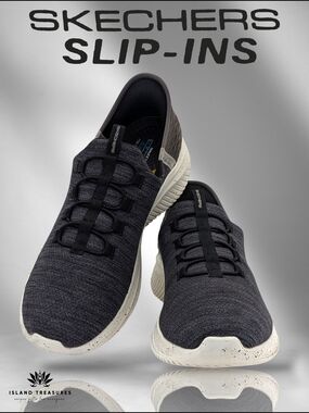 Skechers Slip-Ins Ultra Flex 3.0 Sz 13 Men Right Away Black/Grey Knit Sneakers